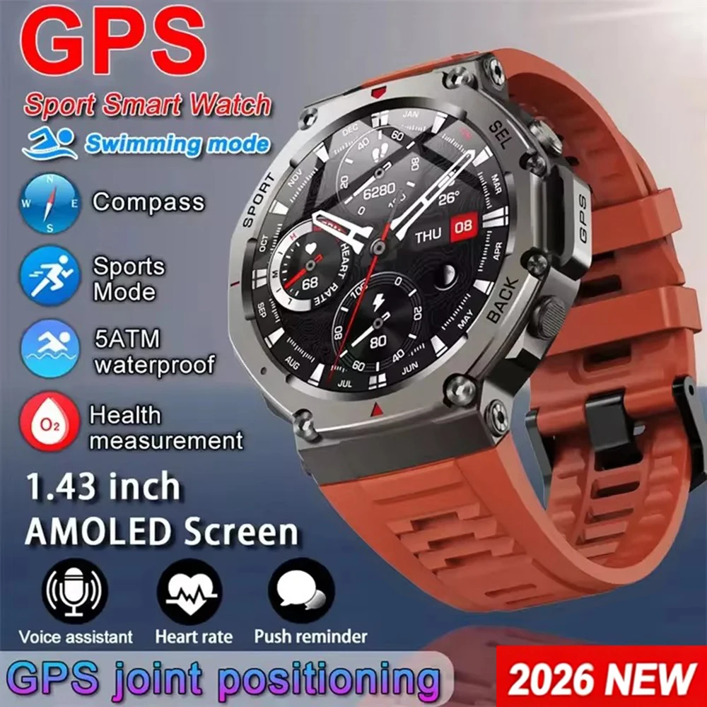 Japanese Active Lifestyle - นาฬิกาสมาร์ทวอทช์ผู้ชาย GPS AMOLED หน้าจอสัมผัส 5ATM พร้อมเข็มทิศสำหรับกิจกรรมกลางแจ้ง