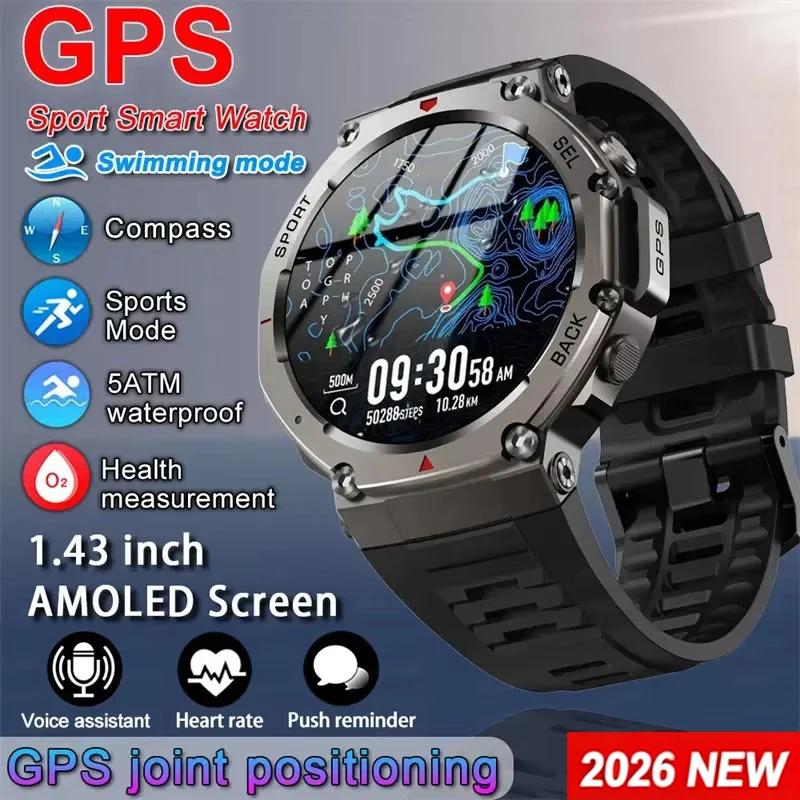Japanese Active Lifestyle - สมาร์ทวอทช์สำหรับผู้ชาย หน้าจอสัมผัส AMOLED พร้อม GPS กันน้ำ