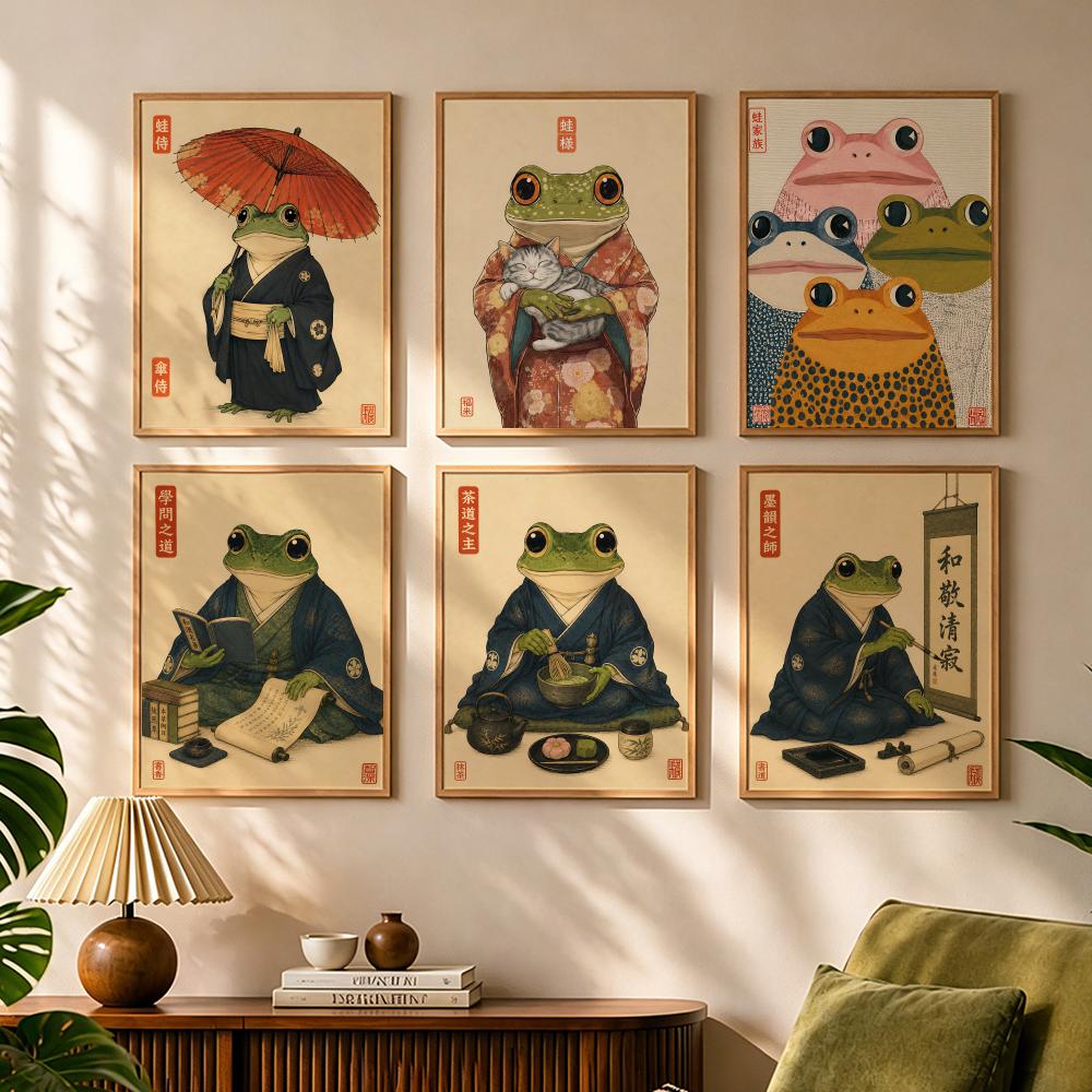 Japanese Living Lifestyle - วัฒนธรรมญี่ปุ่น กบ ไลฟ์สไตล์ ภาพวาด ภาพเขียนตัวอักษร โปสเตอร์ผ้าใบ