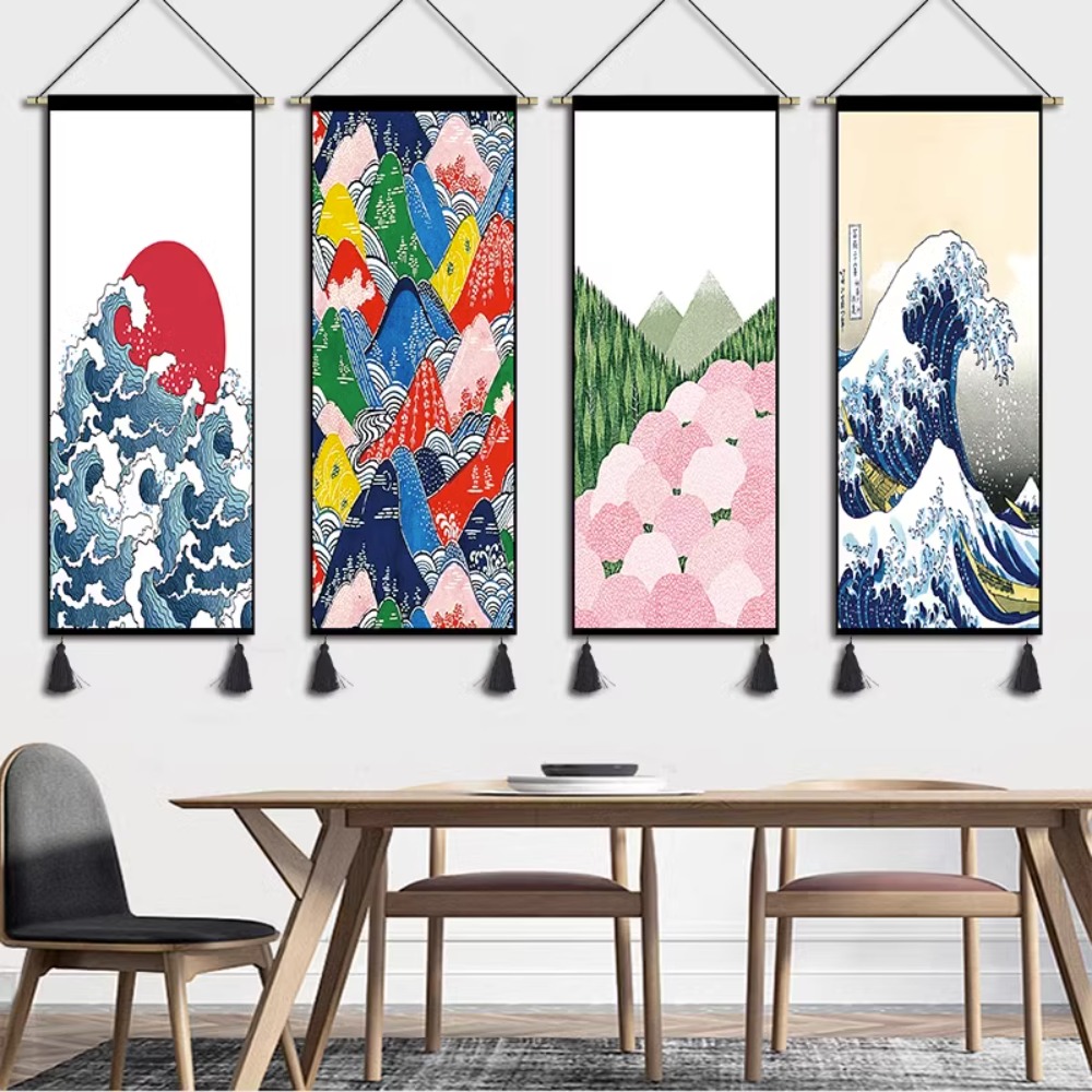 Japanese Living Lifestyle - สไตล์ญี่ปุ่นแขวนภาพ Tapestries,ห้องนั่งเล่นโรงแรมพื้นหลังตกแต่งภาพวาดห้องนอนโฮมสเตย์พรมผนัง