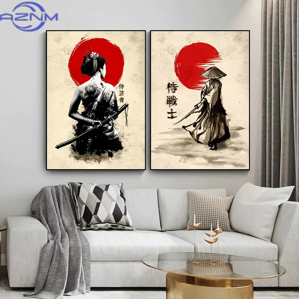 AZNM ภาพวาดบนผืนผ้าใบศิลปะซามู - Japanese Living Lifestyle บทวิจารณ์และราคา
