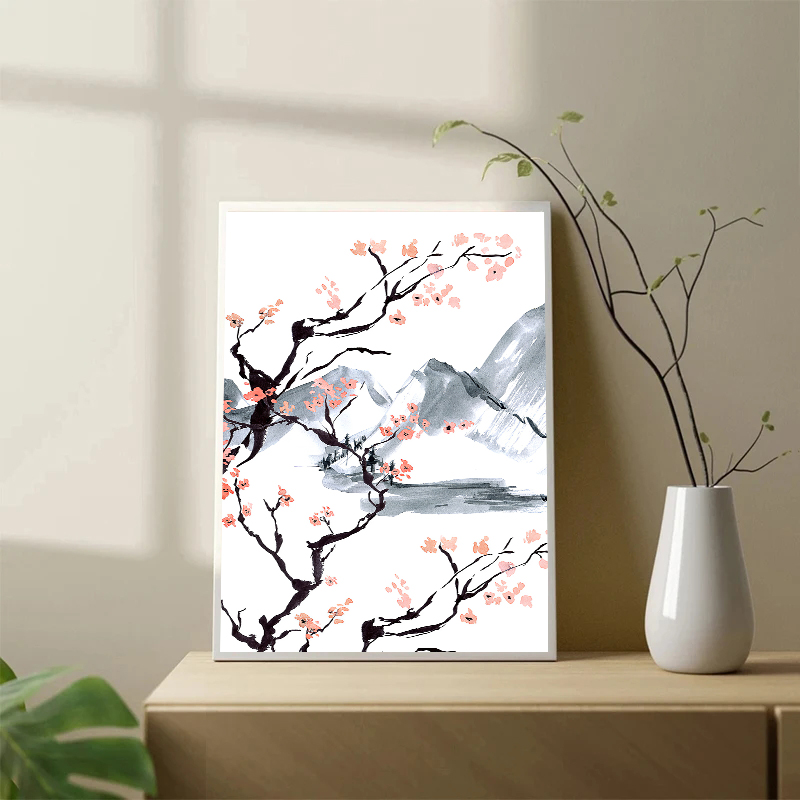 สไตล์ญี่ปุ่นต้นซากุระภาพวาดสีน - Japanese Living Lifestyle บทวิจารณ์และราคา