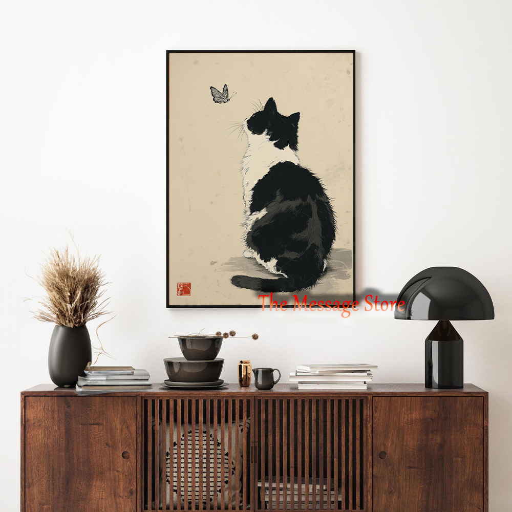 ภาพพิมพ์บนผ้าใบลายแมวญี่ปุ่นสไ - Japanese Minimalist Lifestyle บทวิจารณ์และราคา