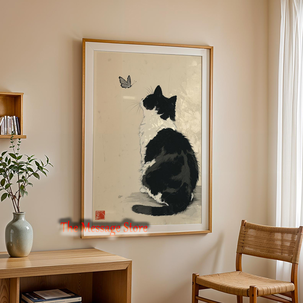 ภาพพิมพ์บนผ้าใบลายแมวญี่ปุ่นสไ - Japanese Minimalist Lifestyle บทวิจารณ์และราคา